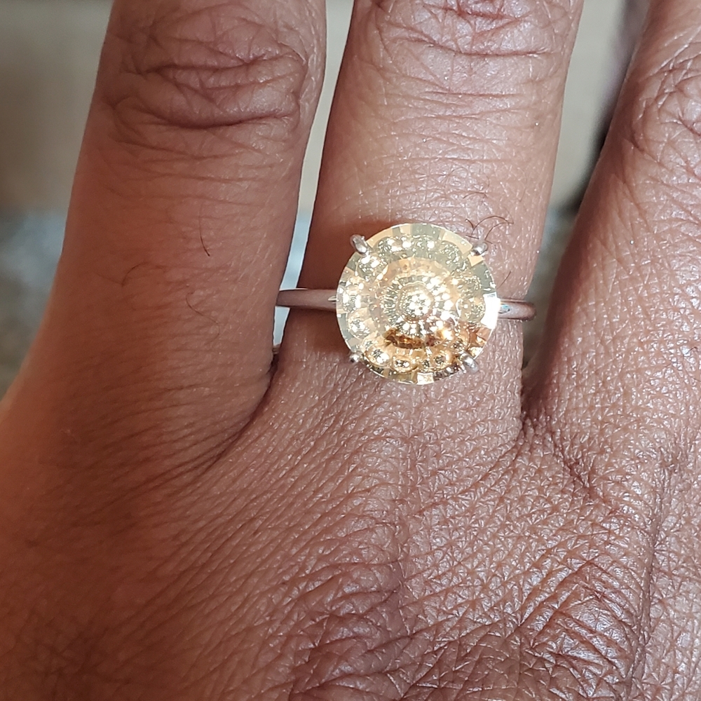 Swarovski Bespoke Flower Golden Shadow Crystal Solitaire Ring in 925 Sterl Silv - Picture 5 of 11